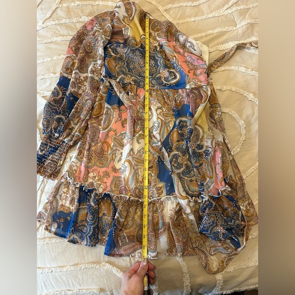 VENUS One-Shoulder Paisley Dress in Blue and Brown - Picture 6 of 6